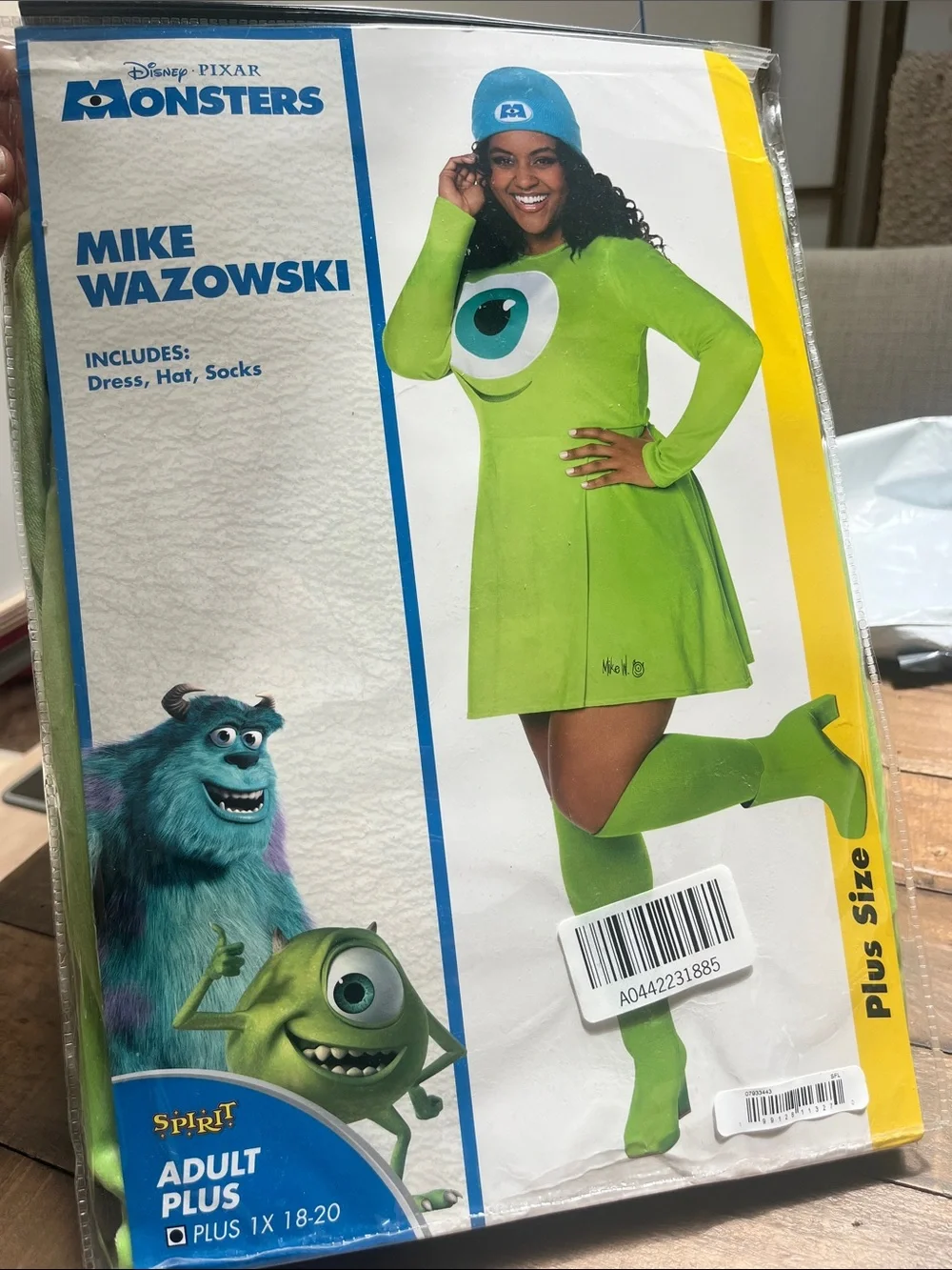 NEW Spirit Halloween Mike Wazowski Green Dress Costume with Hat and Socks - Picture 4 of 4